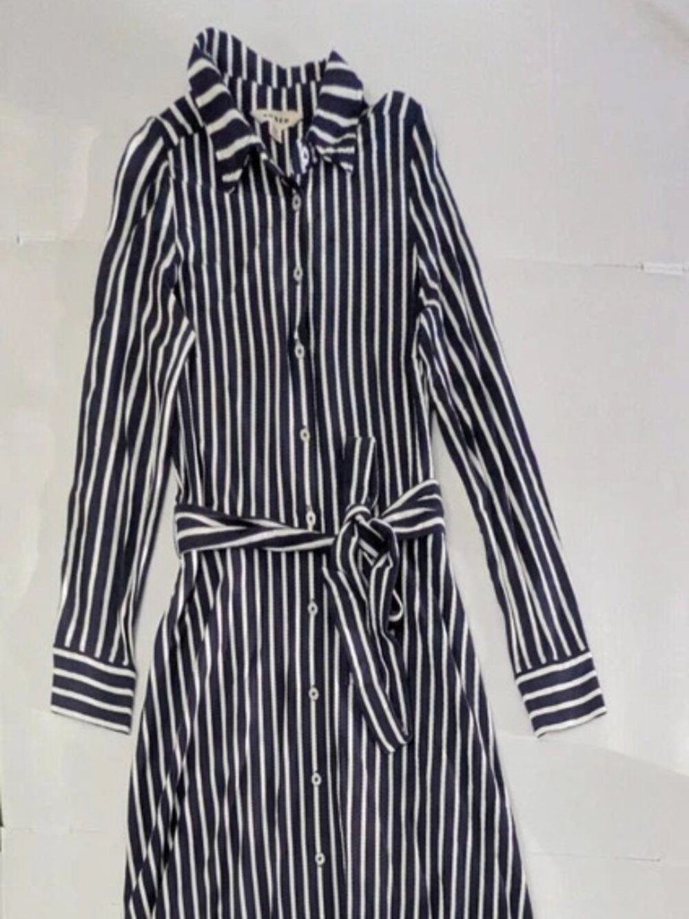 BODEN Marcia Stripe Midi Shirt Dress Navy White Button Up Long Sleeve 8R NWOT - Picture 3 of 14